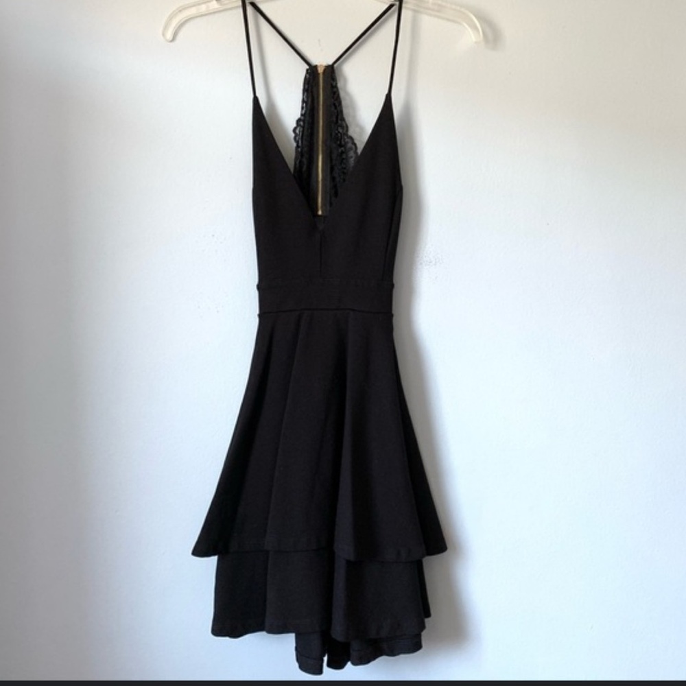 B Darlin Black Halter Dress with Lace Detail